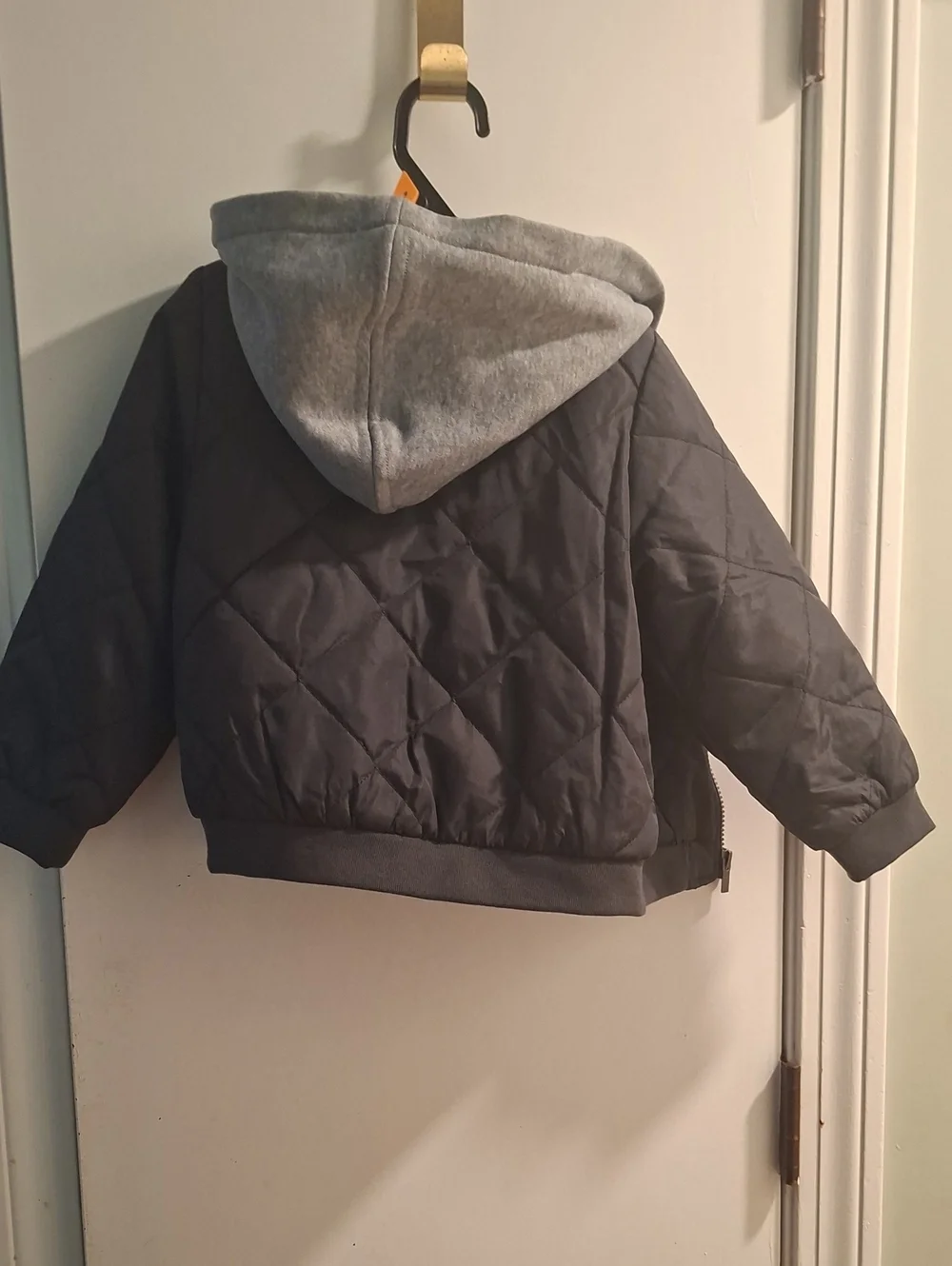 Kids Quilted Hooded Jacket - Dark Gray